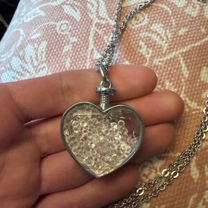 Shaker heart shaped CZ diamond filled pendant necklace 36" chain